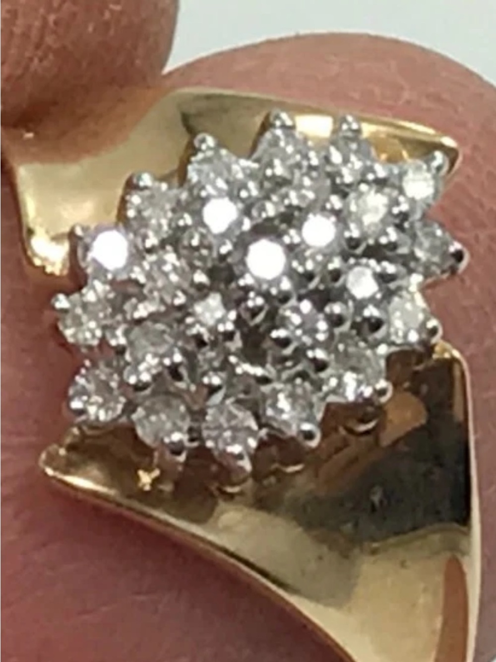 10K Gold and diamond cluster Cocktail Ring - tested and stamped